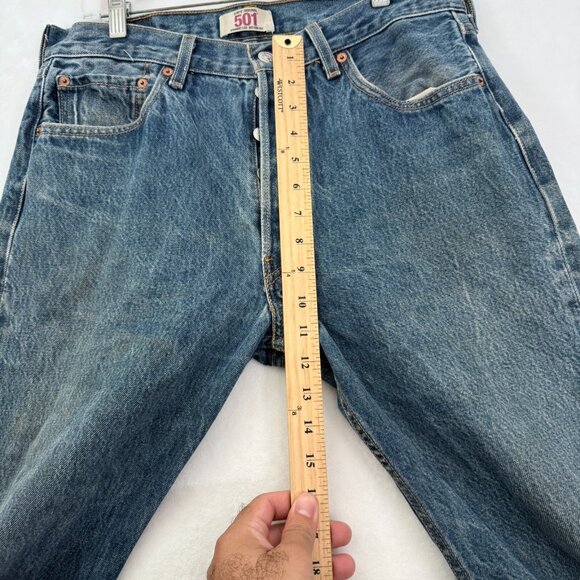 Levis 501 Jeans Mens 34x36 (32x32) Blue Original Fit Straight Leg Button Fly - Picture 5 of 14